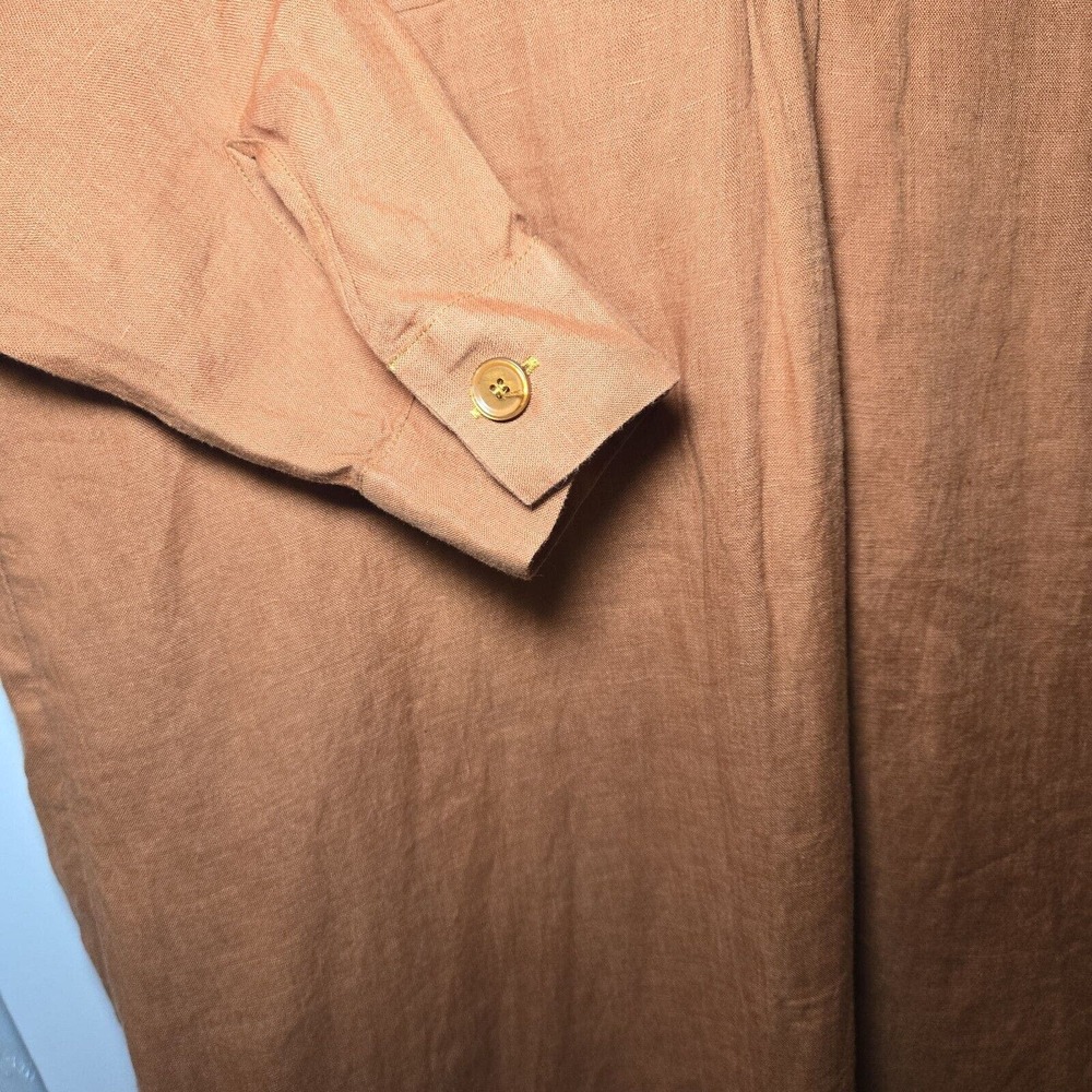 Gran Sasso Womens Linen Lagenlook Pockets Mandarin Neck Rust Brown Dress Sz 40 S - Picture 4 of 7